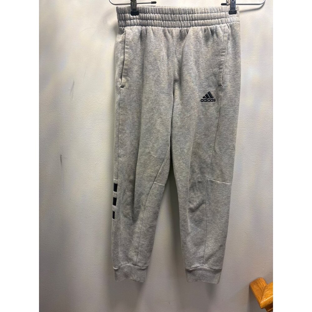Adidas Kids Gray Sweatpants Size 10-12Cotton Blend Elastic Waist & Cuffed Bottom